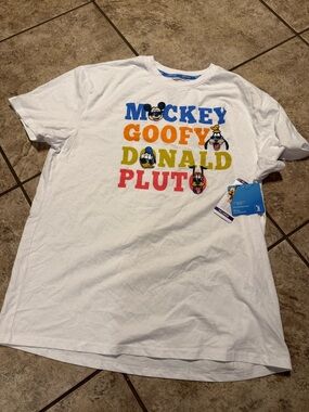 Disney White Short-Sleeve Tee with Colorful Mickey & Friends Names (Unisex NWT)